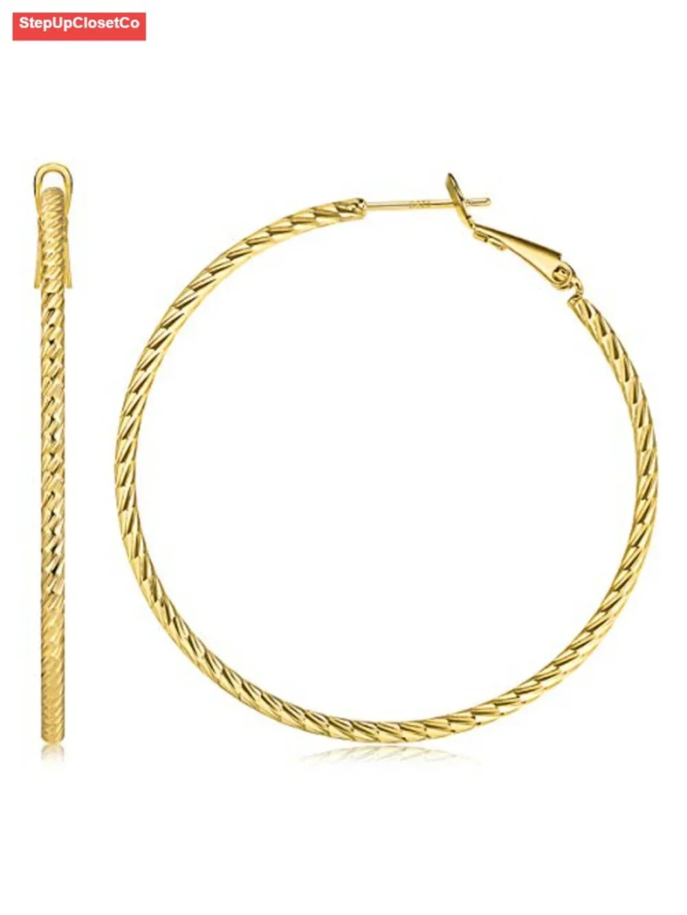 Gold Hoop Earrings for Women with Zircon Stones 60mm – Hypoallergenic 925